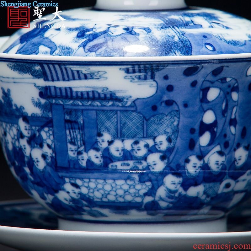 St large ceramic three tureen tea cups small hand-painted tureen all hand jingdezhen blue and white flower rock tea tea set