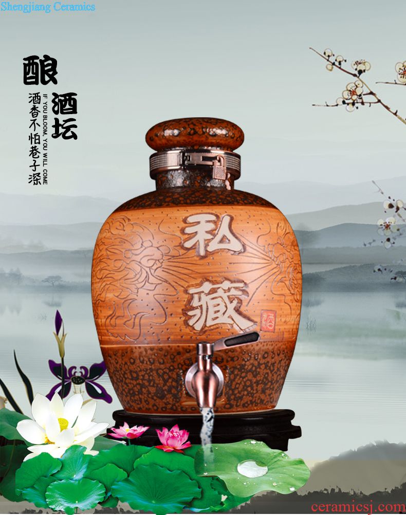 Retro jars hand-painted jugs with jingdezhen ceramic bottle wine jar tap 20 jins 30 jins it 50 kg