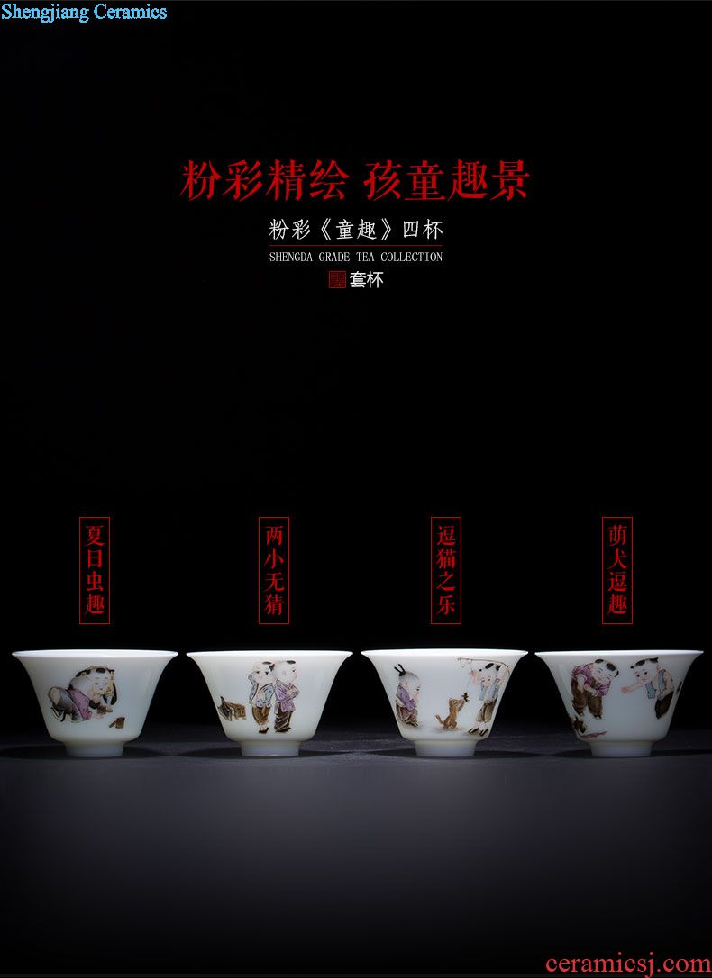St large ceramic handmade all three tea tureen hand-painted jingdezhen blue and white sea kung fu tea cups