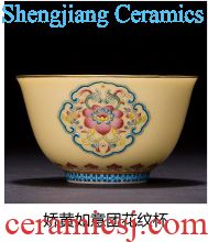 Holy big ceramic kung fu tea cups to yellow colored enamel medallion flower blue treasure phase grain lamps of jingdezhen tea service master