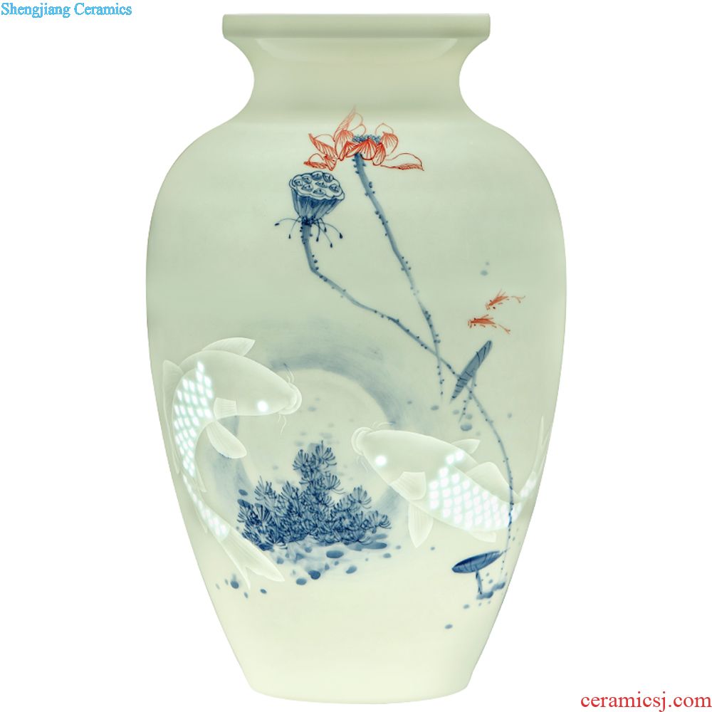 Jingdezhen blue and white youligong ceramics imitation qing qianlong vase flower arranging Chinese rich ancient frame sitting room adornment