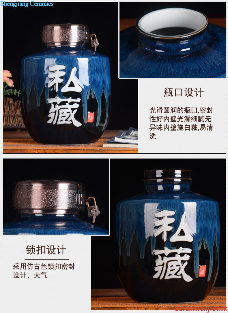 Jingdezhen blue and white porcelain ceramic hand-painted jars wine jar 20 jins of 50 kg bubble wine jar bubble wine bottle with tap