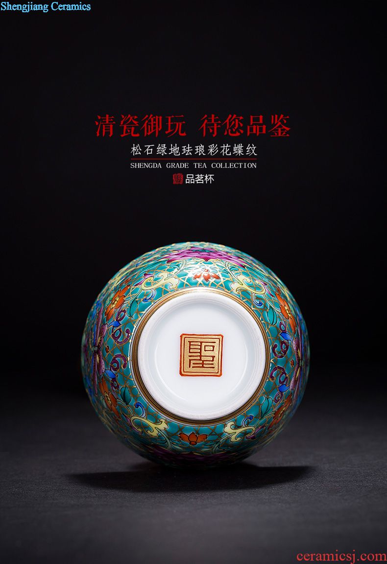 The large ceramic three tureen teacups hand-painted pastel landscape Yellow River jingdezhen kung fu tea tea bowl