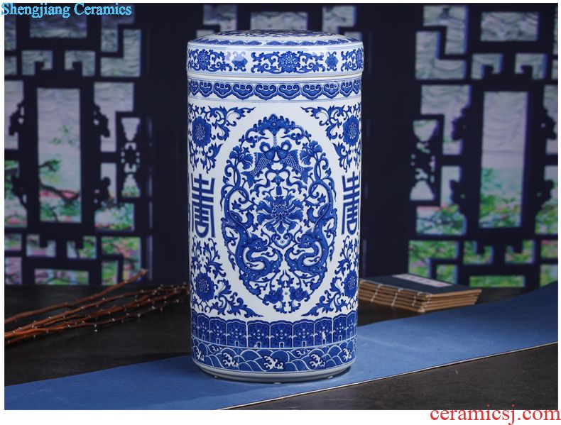 Jingdezhen blue and white celadon ceramics retro puer tea cake tin POTS large tea caddy gift box packaging