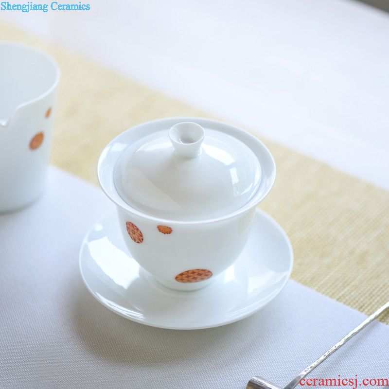 Jingdezhen ceramics ji blue glaze hand-painted colored enamel paint branch flowers kung fu tea teapot teacup