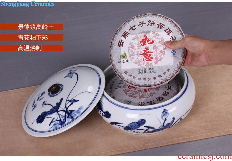 Jingdezhen ceramic moistureproof caddy retro puer tea canister to seal large creative general manual