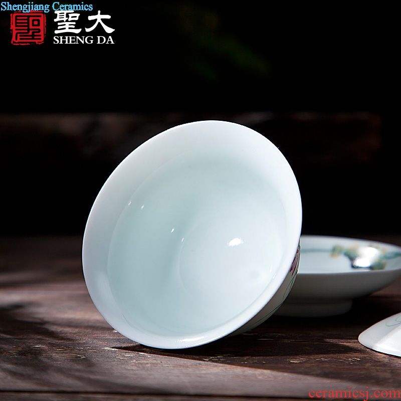 The big hand painted lotus kung fu jingdezhen ceramic sample tea cup tea cups manual single cup bowl with fine powder enamel