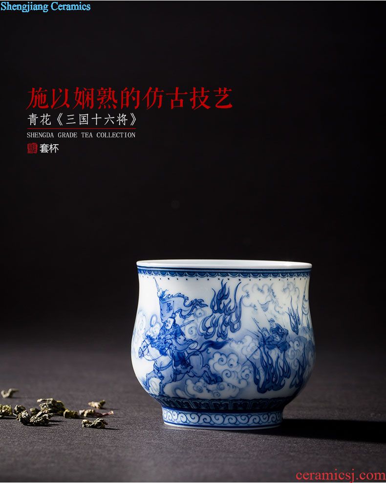 St the ceramic kung fu tea master cup gold base blue color ssangyong shou wen cup manual archaize of jingdezhen tea service