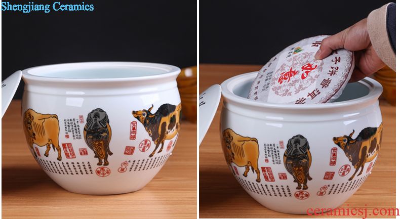 Jingdezhen ceramic handmade tea pot receives puer tea cake jar airtight tea cake big detong tea set