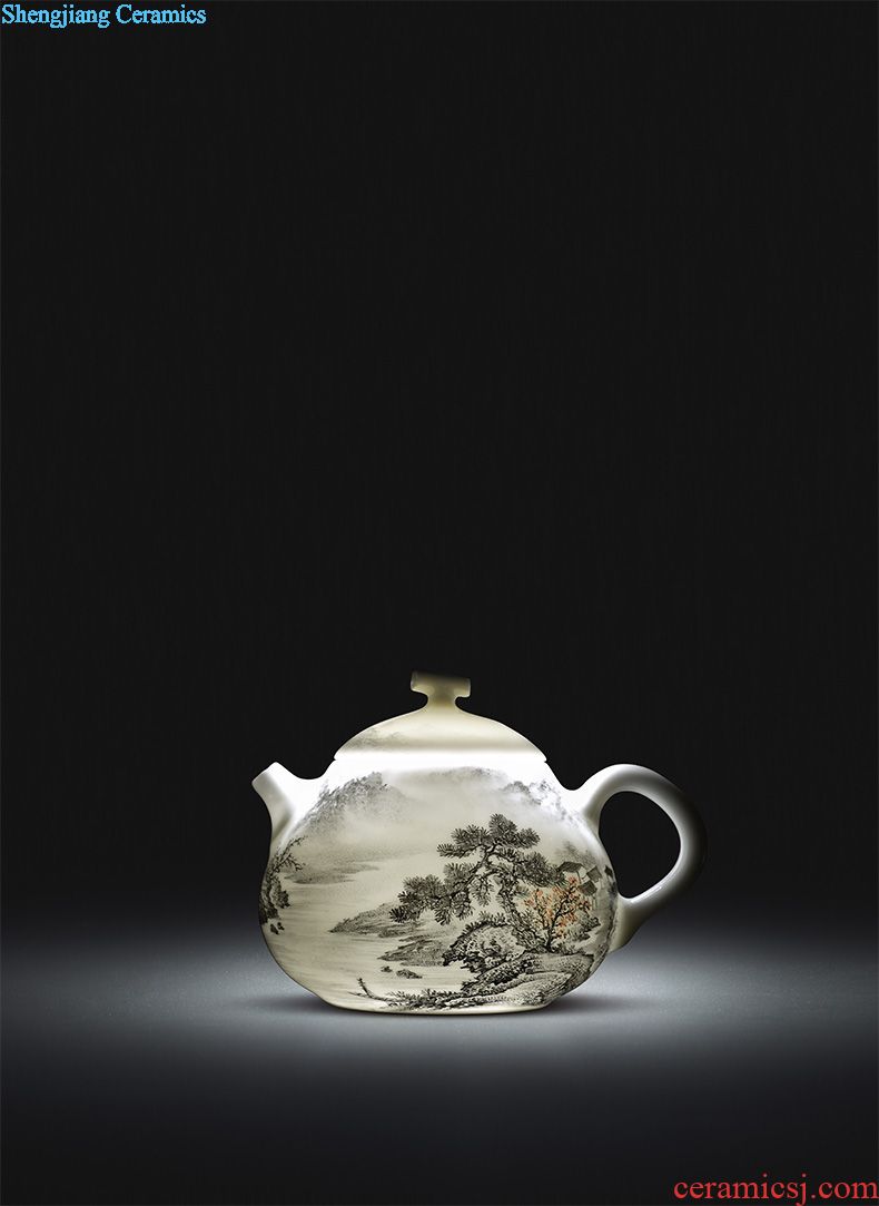 JingJun jingdezhen tea only three tureen tea cups colored enamel blue water best floral print colour kung fu cover
