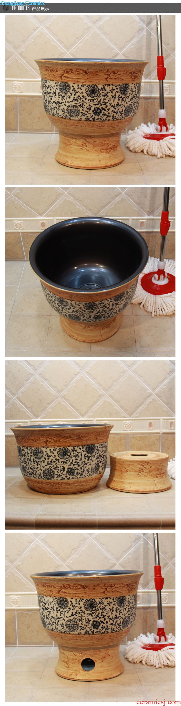 Jingdezhen ceramic mop JingYuXuan blue lotus pool large body art mop mop bucket basin mop pool