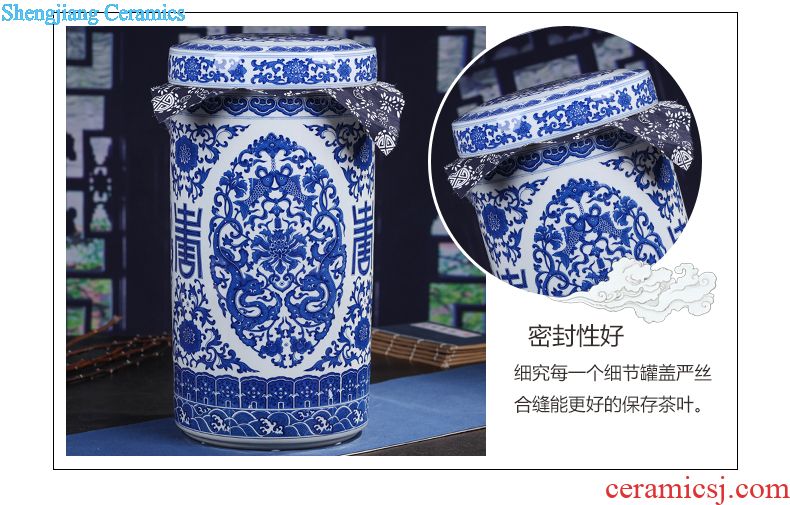 Jingdezhen blue and white celadon ceramics retro puer tea cake tin POTS large tea caddy gift box packaging