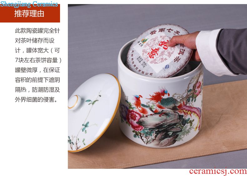 Blue and white porcelain of jingdezhen ceramic POTS large puer tea cake jar airtight jar of household storage tank tea pot