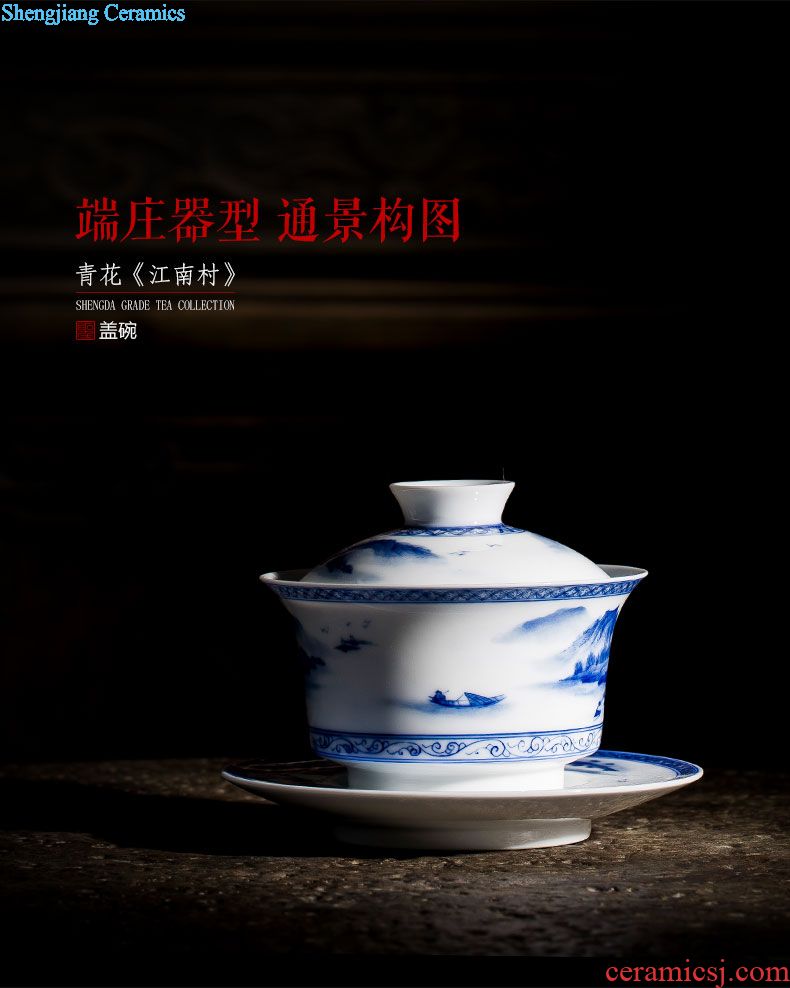 St large ceramic tureen teacups hand-painted new color landscape three cups of tea bowl full manual jingdezhen kung fu tea set