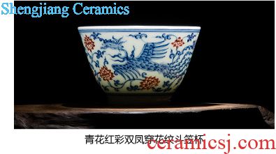 Holy big blue and white ssangyong cup sample tea cup hand-painted ceramic kung fu master cup all hand jingdezhen tea cup