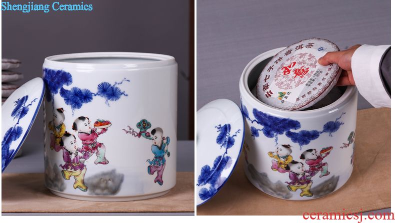 Jingdezhen ceramic tea pot wake receives pu 'er tea cake tin box household seal pot