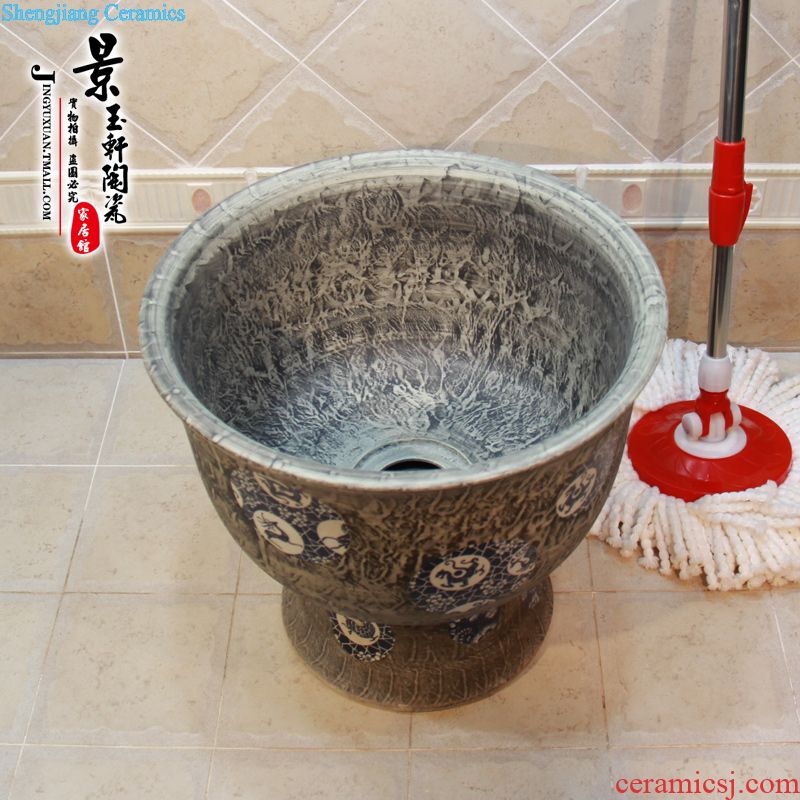 Jingdezhen ceramic mop JingYuXuan blue lotus pool large body art mop mop bucket basin mop pool