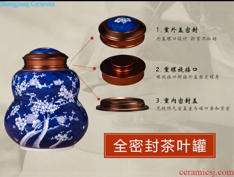 Jingdezhen ceramic blue and white porcelain tea pot pu 'er tea boxes home seven loaves seal storage tank