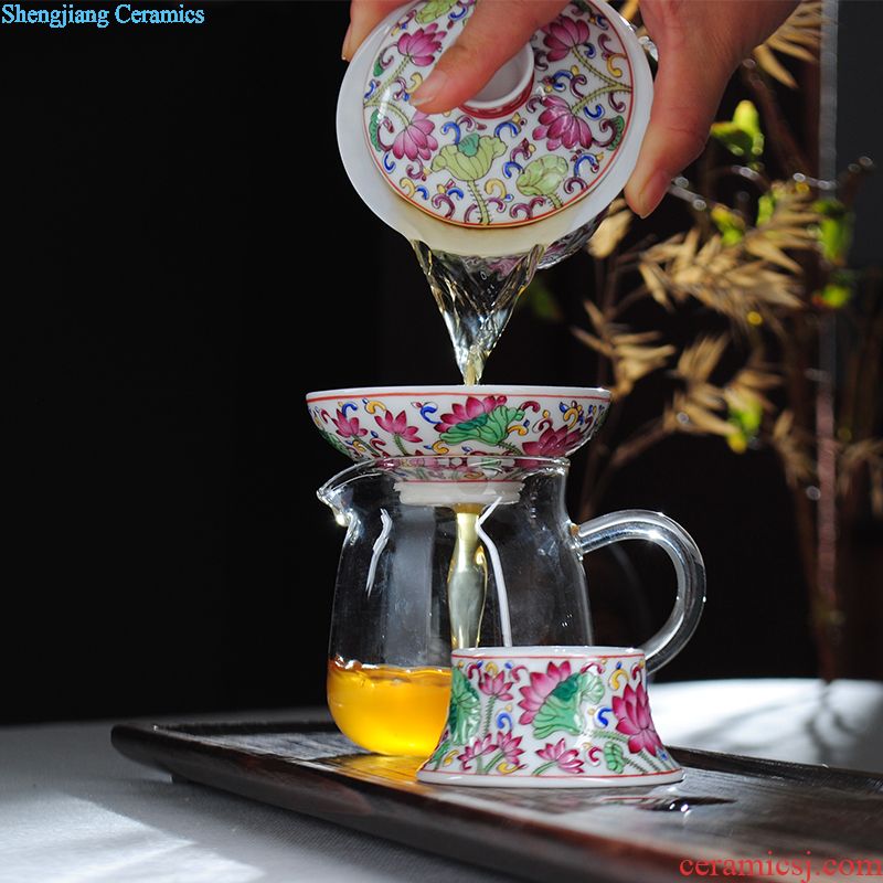 Jingdezhen famille rose tea set Hand-painted ceramic fair mug points make tea tea ware hand-painted tong qu hand grasp
