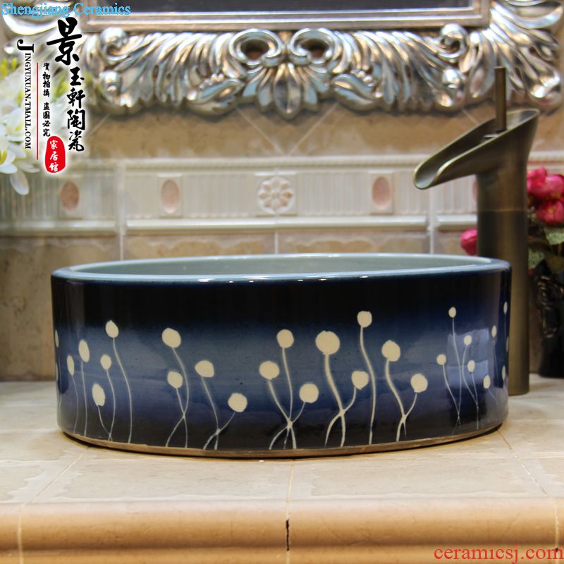 Jingdezhen ceramic lavatory basin basin art on the sink basin water straight frosted lotus flower