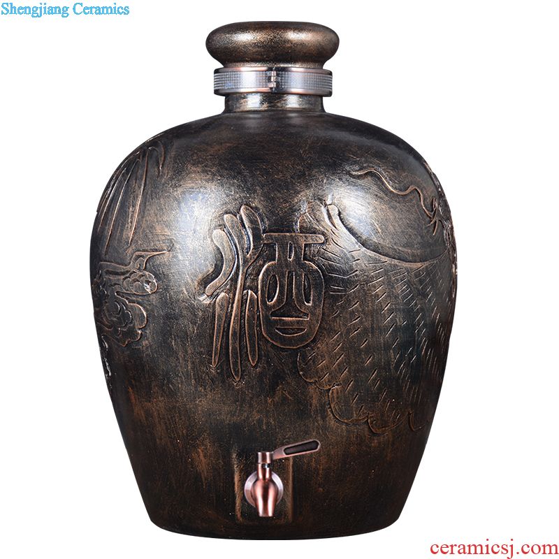 Jingdezhen bottle 20 jins straight jars storage bottle with tap archaize seal hip wine wine jars