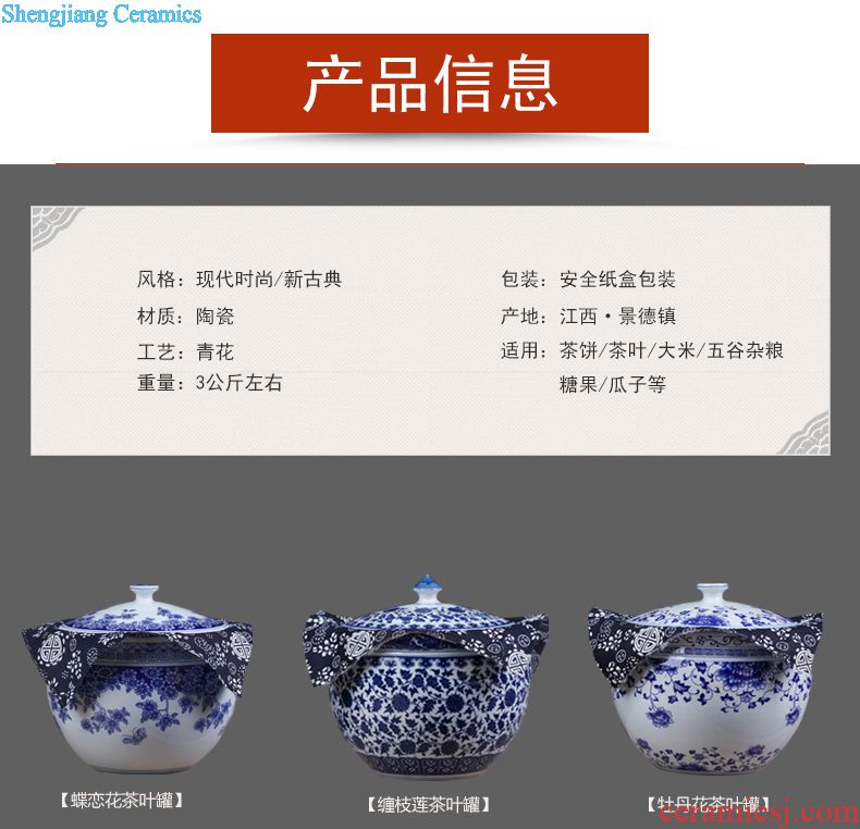 Blue and white landscape of jingdezhen ceramics pu 'er tea pot seal pot of tea gift box packaging household receives gifts