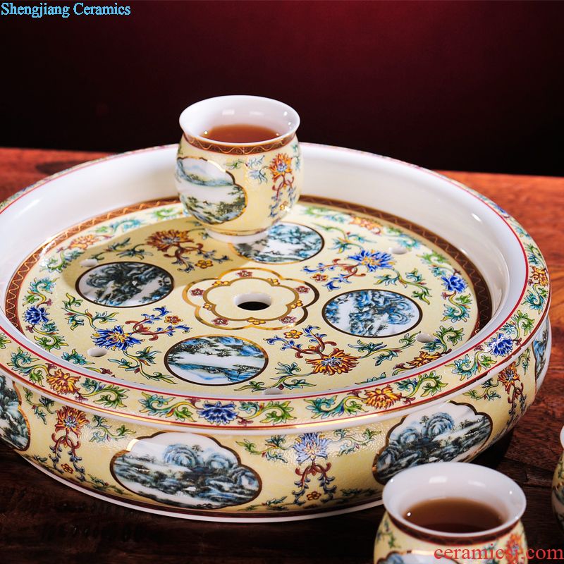 Jingdezhen colored enamel wine suit household ceramics hip wine liquor cup tray antique Chinese court points