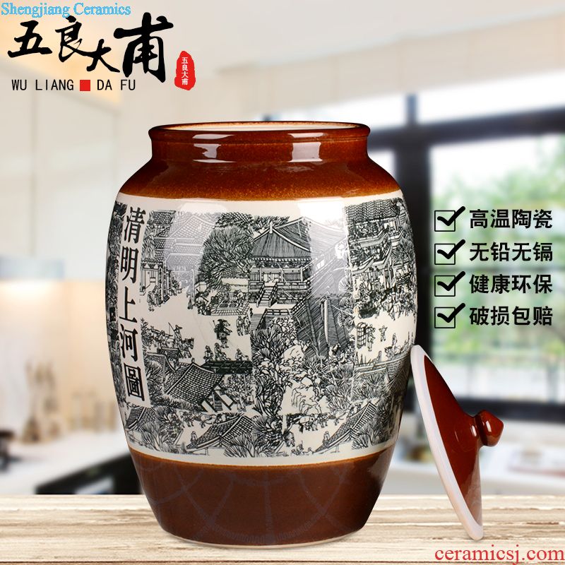 Jingdezhen ceramic it 30 jins 50 jins of blue and white porcelain jars 10 jins 20 jins bubble wine liquor jar with leader