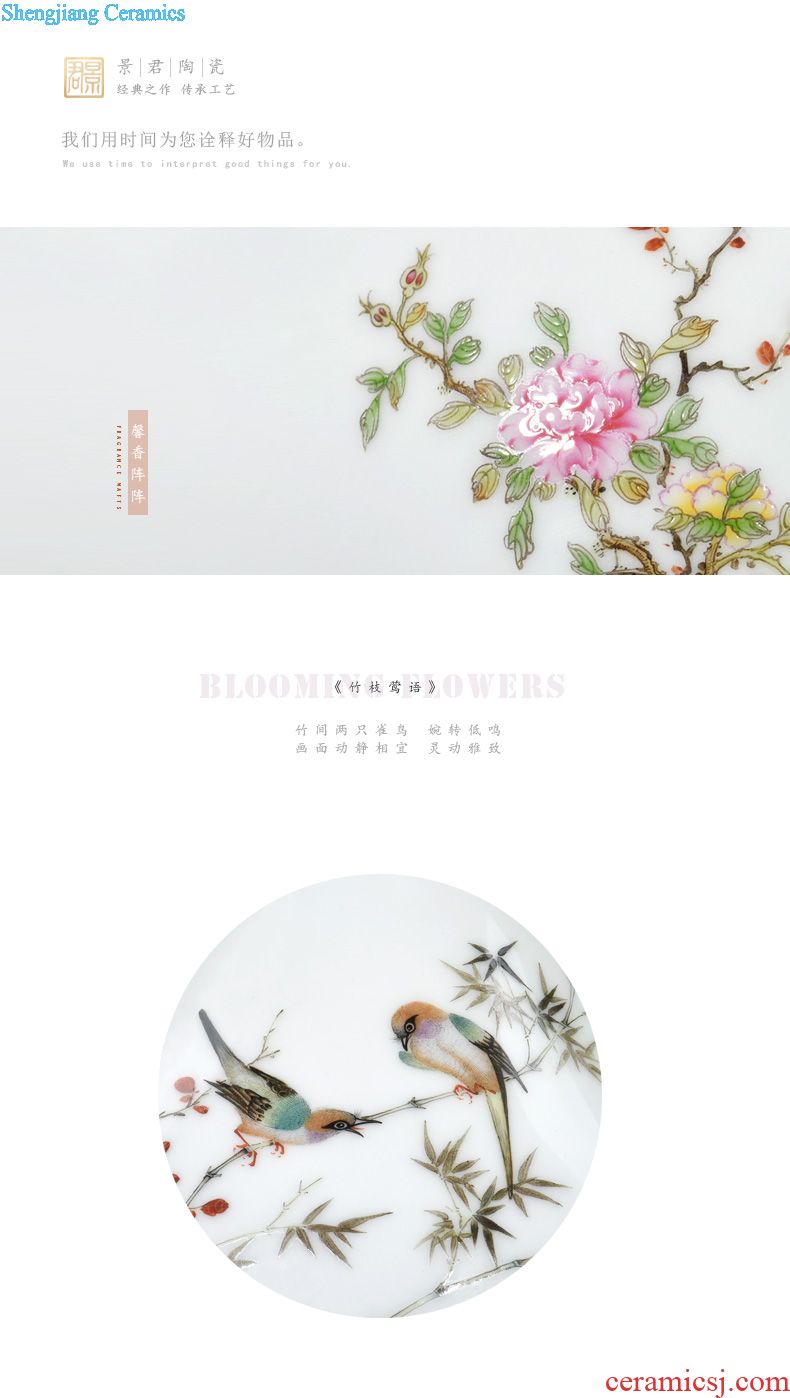 Jingdezhen ceramics hand-painted painting of flowers and pastel celadon vase sitting room of Chinese style household craft ornaments furnishing articles