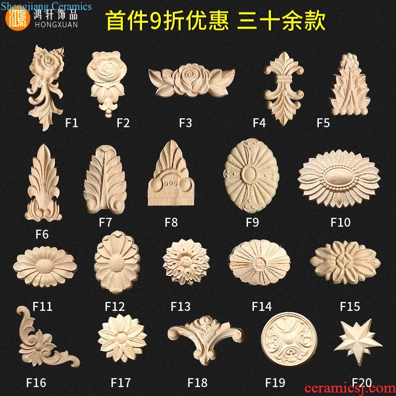 European-style wooden decals dongyang woodcarving solid wood decal round flowers custom piece of carve patterns or designs on woodwork decorative woodcarving disc Angle