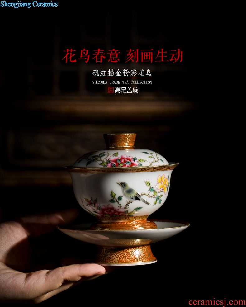 Santa teacups hand-painted ceramic kung fu new color 4 cups of grasses and cup master cup sample tea cup set of jingdezhen tea service