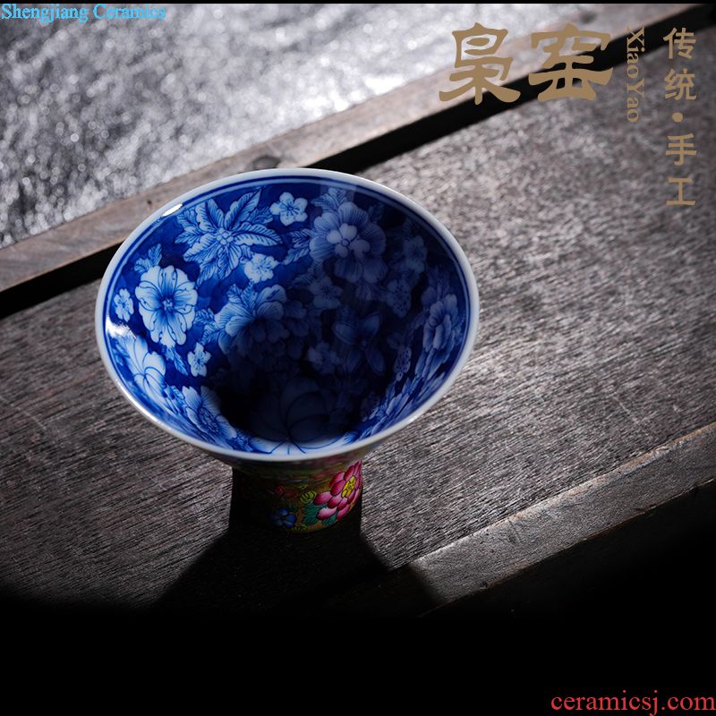 Jingdezhen ceramic powder enamel tureen hand-painted painting of flowers and kung fu tea tea cup three medium bowl to bowl the magpies