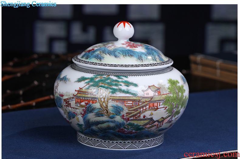 Jingdezhen blue and white caddy household seal pot porcelain ceramic hand-painted trumpet puer tea pot