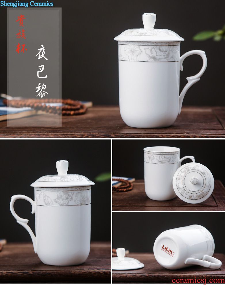 Ceramic mug cup with cover meeting office hotel 10 sets jingdezhen domestic cups cups not purple