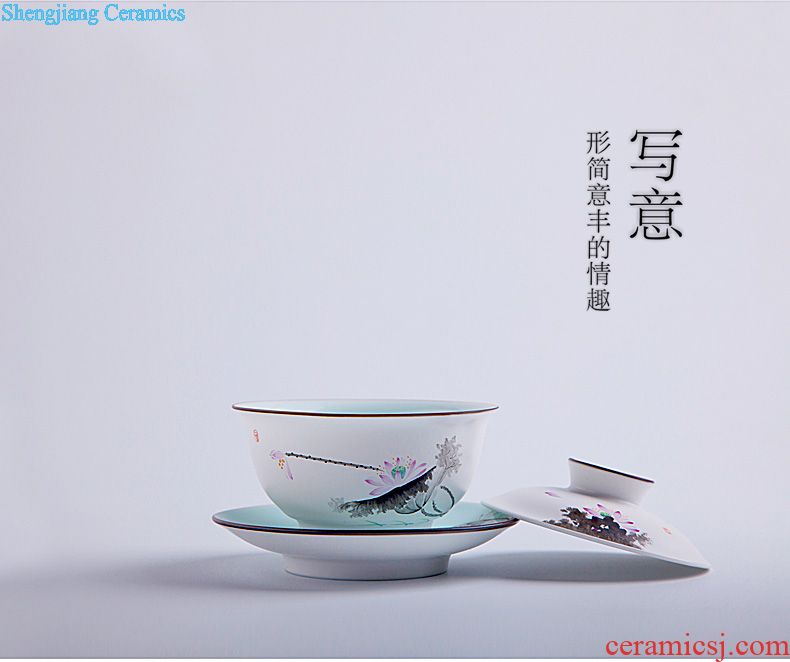 The big hand painted lotus kung fu jingdezhen ceramic sample tea cup tea cups manual single cup bowl with fine powder enamel