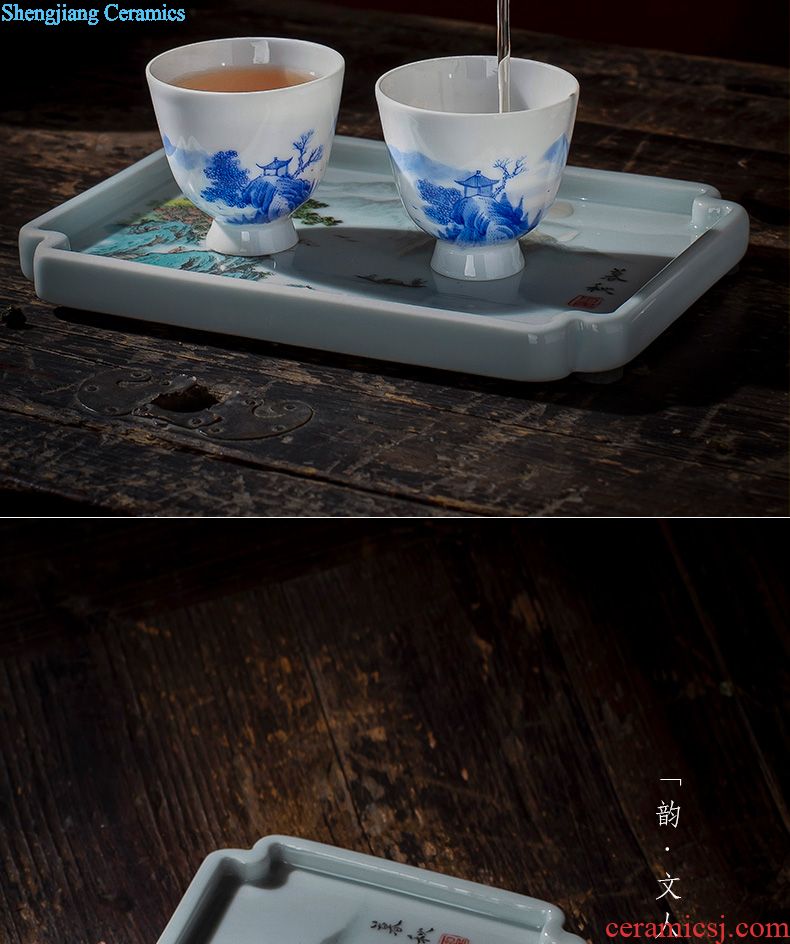 Santa jingdezhen blue and white sample tea cup pure manual ball butterfly ceramic hand-painted paint powder enamel high-end host a cup of tea cups