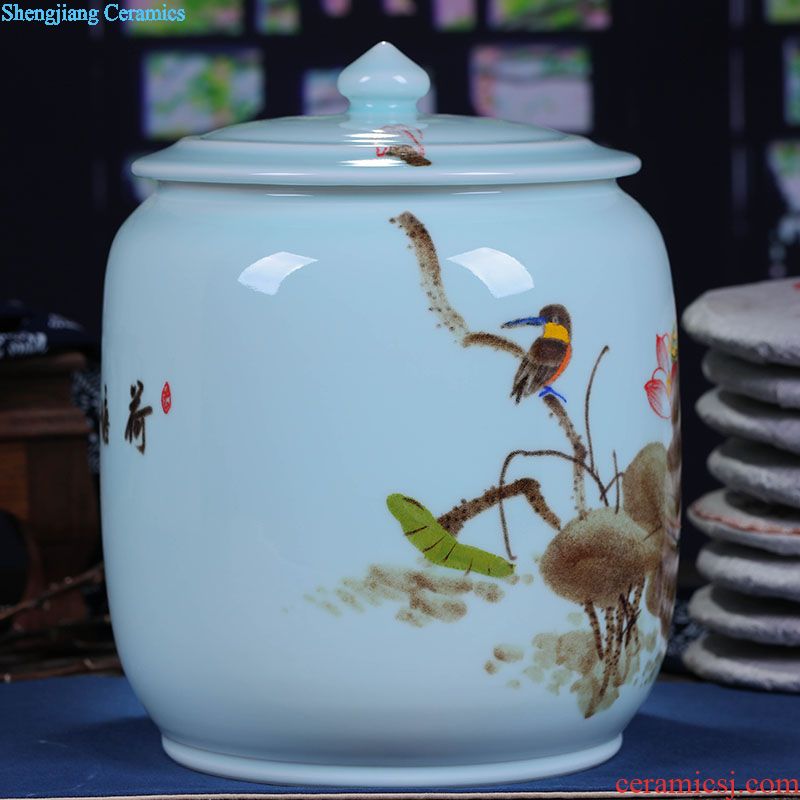 Jingdezhen ceramic hand-painted porcelain tea pot large POTS of tea cake storage tank ten loaves puer tea cylinder