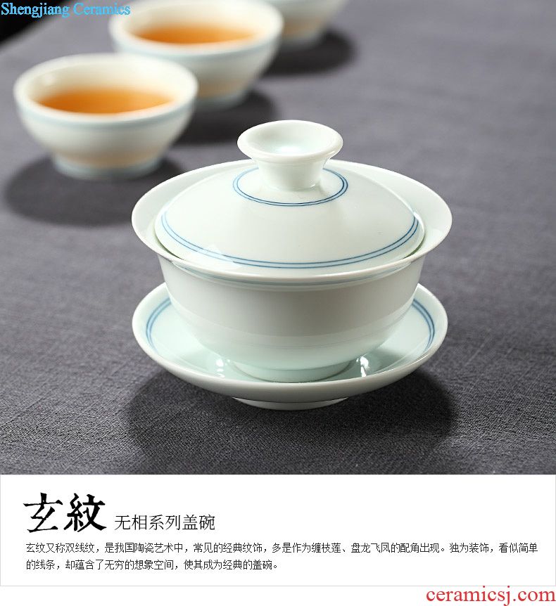 Drink to jingdezhen blue and white tureen retro hand-painted kung fu three cups to make tea, large ceramic tea set bowl