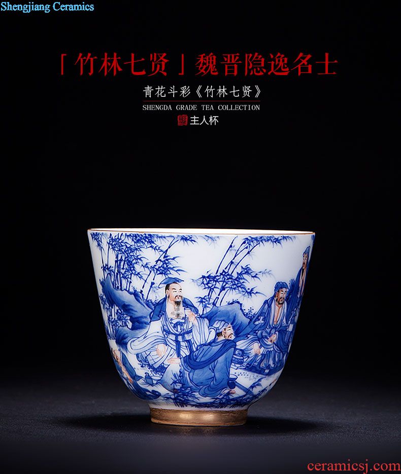 Sample tea cup individual cup of jingdezhen ceramic color hand-painted porcelain dou "four love figure" set of kung fu tea cups of hand