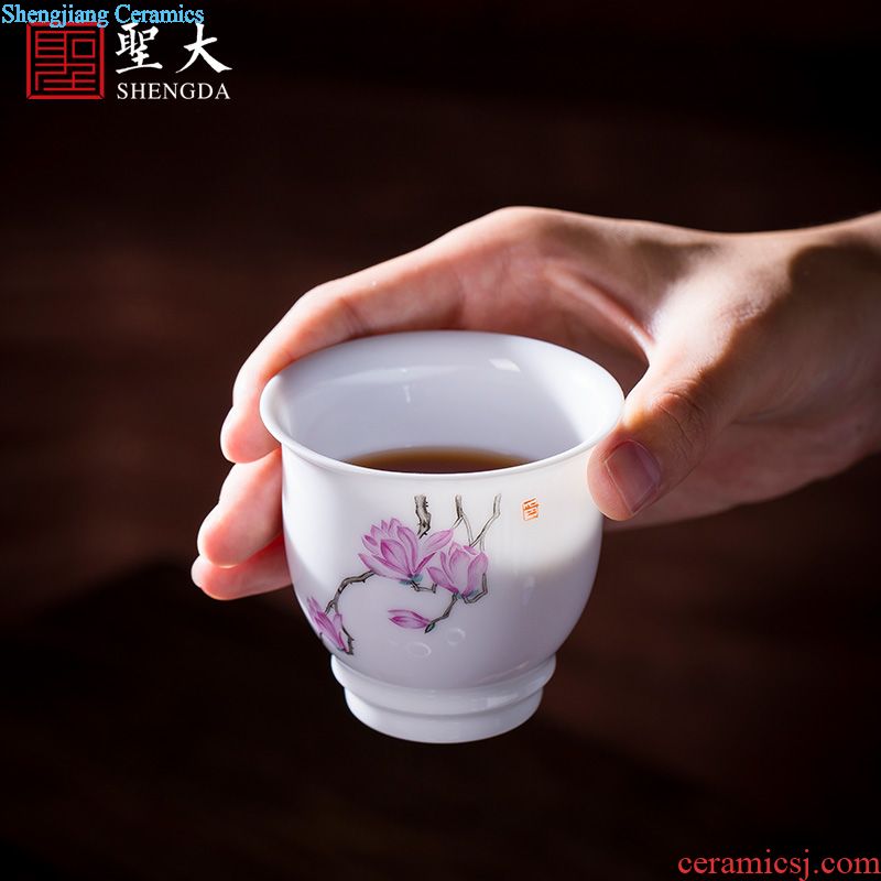 Holy big cup sample tea cup hand-painted ceramic kungfu pastel lad spring square cup all hand of jingdezhen tea service