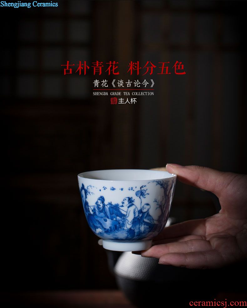 Santa teacups hand-painted ceramic kungfu jingdezhen blue and white group chrysanthemum grain heart single cup all hand master cup of tea