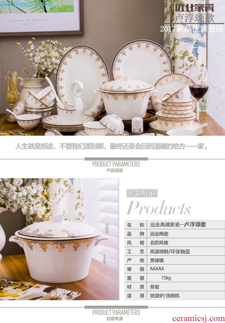 Bone China tableware suit Jingdezhen ceramics 70 high-grade hand-painted paint bowl dishes Chinese style gifts luxury