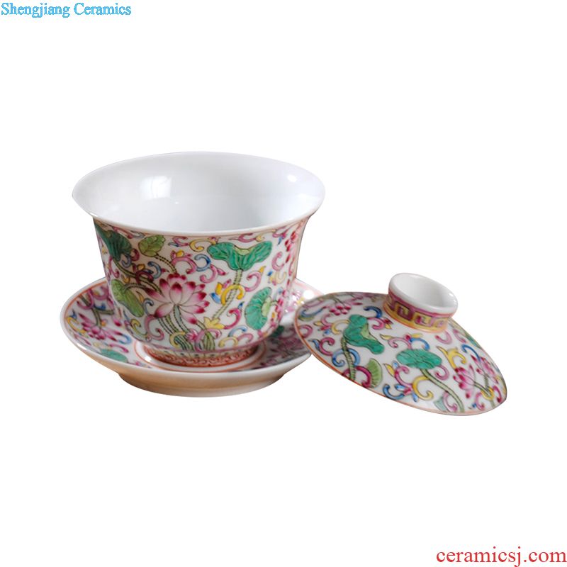 Owl kiln Jingdezhen tea kungfu teacups hand-painted the lad famille rose bowl Fine ceramic kung fu tea set