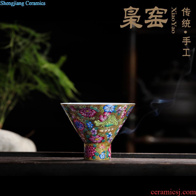 Jingdezhen ceramic powder enamel tureen hand-painted painting of flowers and kung fu tea tea cup three medium bowl to bowl the magpies