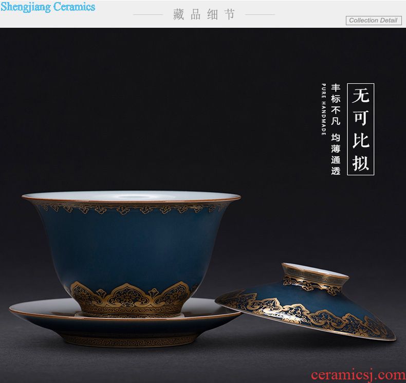 JingJun jingdezhen porcelain ji blue paint all hand three it tureen kung fu tea tea bowl