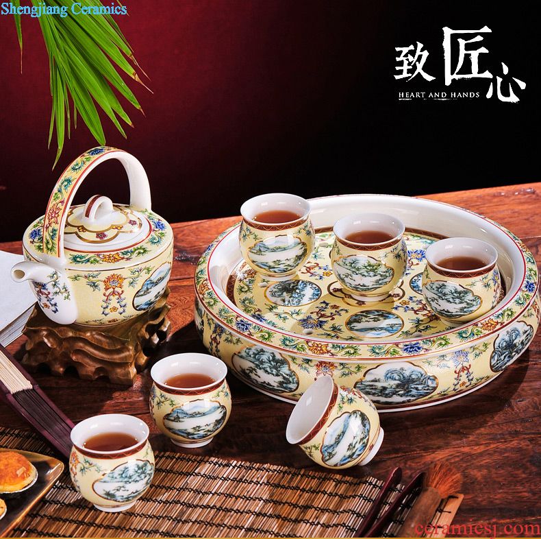 Jingdezhen colored enamel wine suit household ceramics hip wine liquor cup tray antique Chinese court points