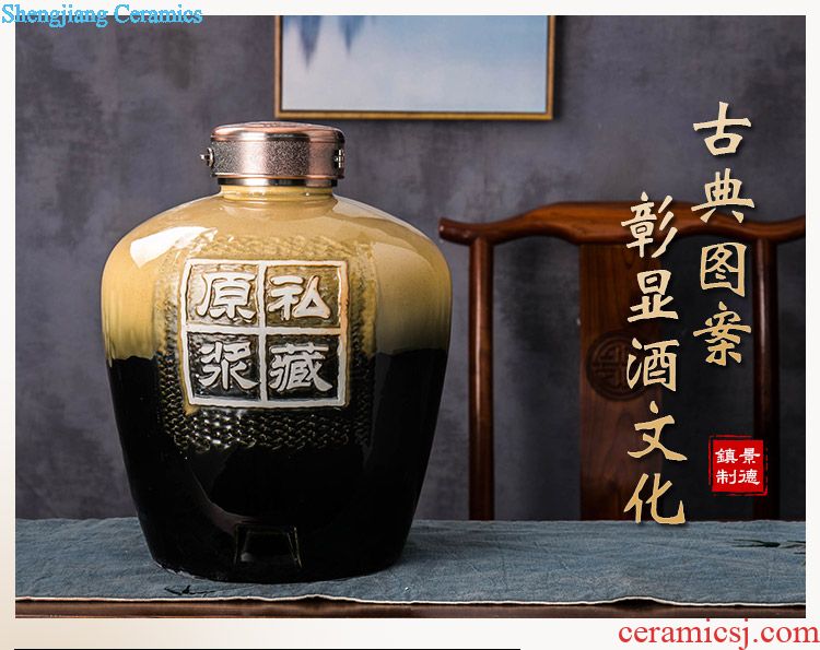 Jingdezhen hand-painted ceramic bottle seal tank 10 jins to household adornment bulk wine with cover bubble medicine