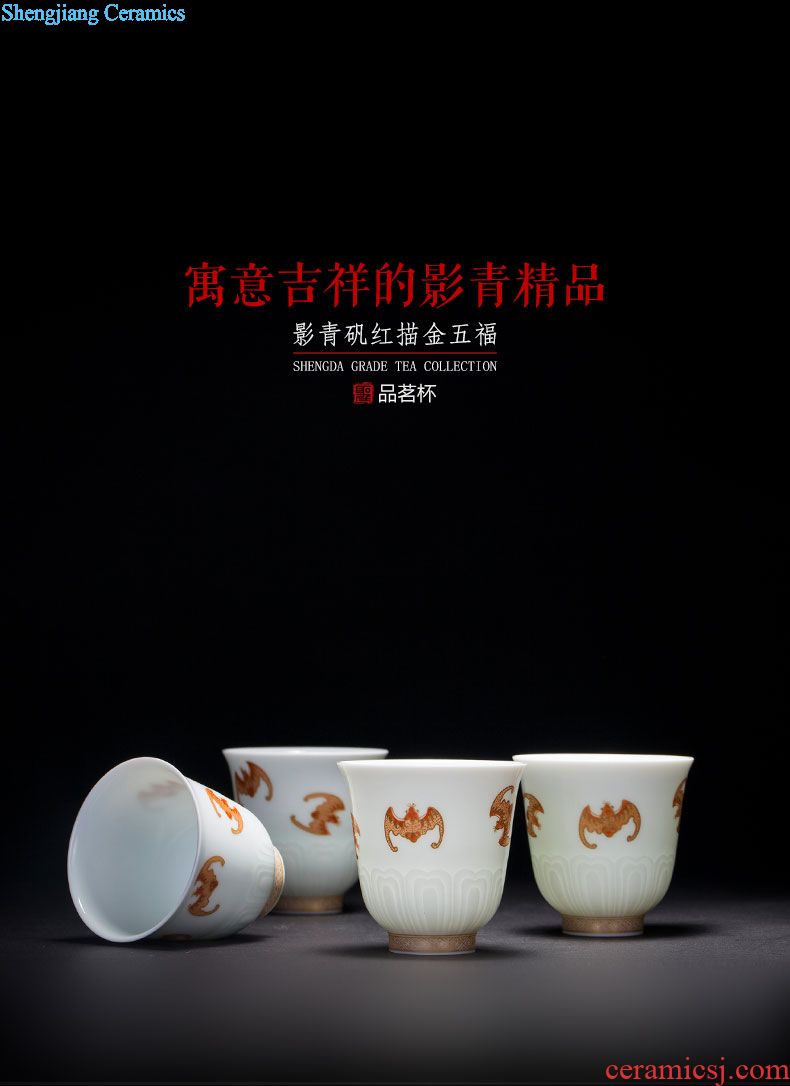 The big ceramic kung fu hand blue and white porcelain cup sample tea cup tie up branch lotus treasure grain cup of jingdezhen tea service master