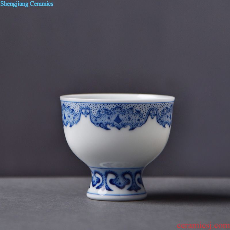JingJun jingdezhen ceramic cups kung fu masters cup blue and white flowers and birds hand-painted porcelain sample tea cup small hand tea set