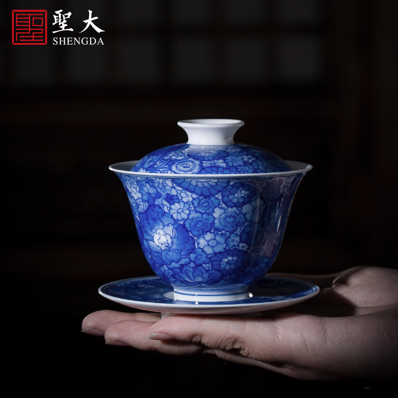 The big three red colour is blue and white alum tureen teacups hand-painted ceramic tea out of the water bowl of jingdezhen tea service